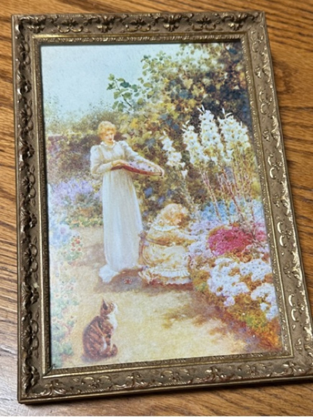 Vintage Thomas James Lloyd Framed Print "Lilies and Sweet Williams" Garden Scene